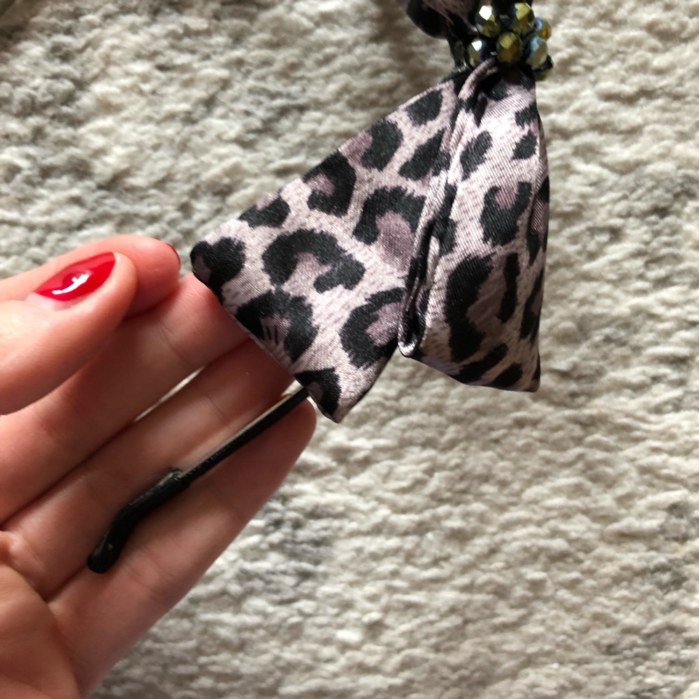 Vintage black & gray leopard print bow headband - Picture 5 of 6